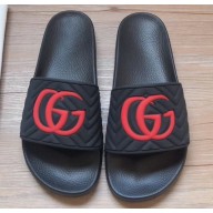 Gucci Matelassé Quilted GG Rubber Slide Sandals Black/Red 2020