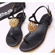 Dolce & Gabbana Nappa Leather Devotion Flip Flops Sandals Black 2020