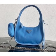 Prada Re-Edition 1995 Nylon Mini Hobo Bag 1BC114 Blue 2020