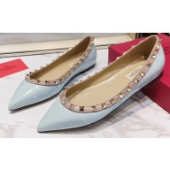 Valentino Rockstud Ballet Flats Ballerinas in Patent Leather Light Blue