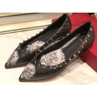 Valentino Chain Rose Print Undercover Rockstud Ballet Flats Ballerinas Black