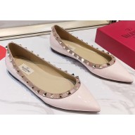 Valentino Rockstud Ballet Flats Ballerinas in Patent Leather Light Pink