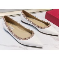 Valentino Rockstud Ballet Flats Ballerinas in Patent Leather White