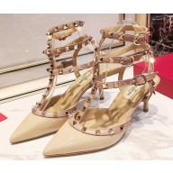 Valentino Heel 9.5cm Rockstud Caged Ankle Strap Pumps in Patent Leather Nude