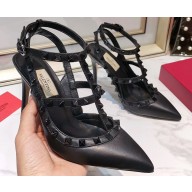 Valentino Heel 9.5cm Rockstud Caged Pumps in Leather Black/Tonal Studs