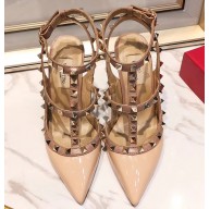 Valentino Heel 9.5cm Rockstud Caged Pumps in Patent Leather Beige