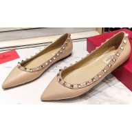 Valentino Rockstud Ballet Flats Ballerinas in Leather Nude