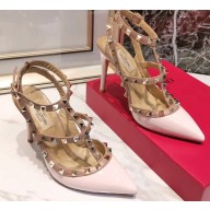 Valentino Heel 9.5cm Rockstud Caged Pumps in Patent Leather Light Pink