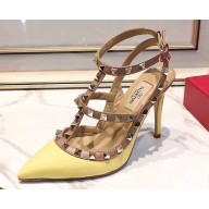 Valentino Heel 9.5cm Rockstud Caged Pumps in Patent Leather Yellow