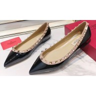 Valentino Rockstud Ballet Flats Ballerinas in Patent Leather Black