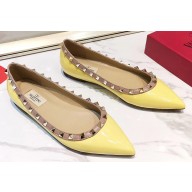 Valentino Rockstud Ballet Flats Ballerinas in Patent Leather Yellow