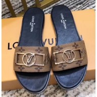 Louis Vuitton Monogram LV Dauphine Lock it Flat Mules Brown 2020