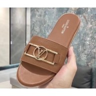 Louis Vuitton Calf Leather LV Dauphine Lock it Flat Mules Brown 2020