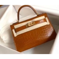 Hermes Mini Kelly II Bag in Alligator Embossed Leather Half Handmade Brown