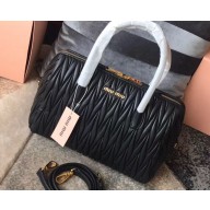Miu Miu Matelassé Leather Top Handle Bag 5BB033 Black