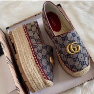 Gucci GG Matelassé Canvas Platform Espadrilles Blue 2020
