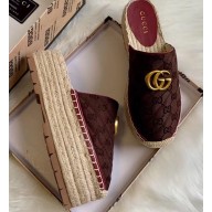 Gucci GG Matelassé Canvas Platform Espadrilles Slippers Coffee 2020