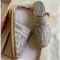 Dior Granville Oblique Embroidered Cotton Espadrilles Mules Gray 2020