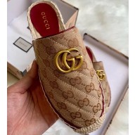 Gucci GG Matelassé Canvas Espadrilles Slippers Beige/Burgundy 2020