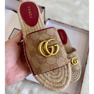 Gucci GG Matelassé Canvas Espadrilles Slides Sandals Beige/Burgundy 2020
