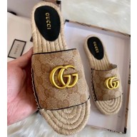 Gucci GG Matelassé Canvas Espadrilles Slides Sandals Beige/Black 2020