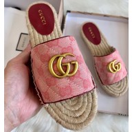 Gucci GG Matelassé Canvas Espadrilles Slides Sandals Pink 2020