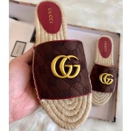 Gucci GG Matelassé Canvas Espadrilles Slides Sandals Coffee 2020