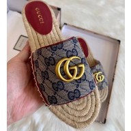 Gucci GG Matelassé Canvas Espadrilles Slides Sandals Blue 2020
