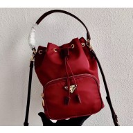 Prada Duet Fabric Shoulder Bucket Bag 1BH038 Burgundy