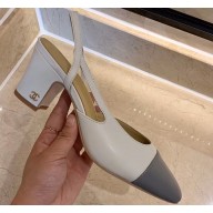 Chanel Heel 6.5cm Slingbacks G31318 White/Gray 2020