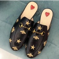 Gucci Women's Princetown Horsebit Slipper Embroidered Bees and Stars Black