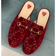 Gucci Women's Princetown Horsebit Slipper GG Velvet Red