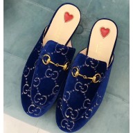 Gucci Women's Princetown Horsebit Slipper GG Velvet Blue