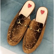 Gucci Women's Princetown Horsebit Slipper GG Velvet Coffee