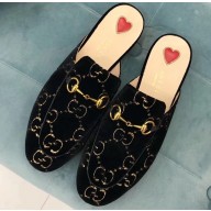 Gucci Women's Princetown Horsebit Slipper GG Velvet Black