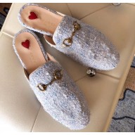 Gucci Women's Princetown Horsebit Slipper Tweed Light Blue