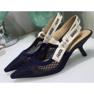 Dior Heel 6.5cm J'Adior Slingback Fishnet Pumps Indigo Blue 2020