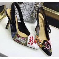 Dior Heel 9.5cm Sweet-D Slingback Pumps Embroidered and Beaded Patchwork 2020