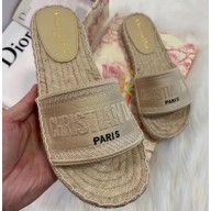 Dior Granville Oblique Embroidered Cotton Espadrilles Slipper Sandals Beige 2020