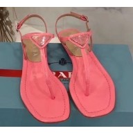Prada Patent Leather Triangle Logo Thong Sandals Patent Pink 2020