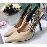 Dior Heel 9.5cm J'Adior Embroidered Slingback Pumps Beige 2020