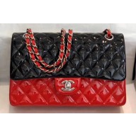 Chanel Bi-color Classic Flap Medium Bag in Patent Calfskin Black/Red/Silver