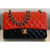 Chanel Bi-color Classic Flap Medium Bag in Patent Calfskin Red/Black/Gold