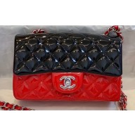 Chanel Bi-color Classic Flap Small Bag in Patent Calfskin Black/Red/Silver