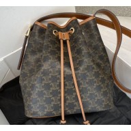 Celine Triomphe Canvas Medium Drawstring Bucket Bag Brown 2020