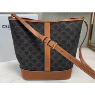 Celine Triomphe Canvas Medium Bucket Bag Brown 2020