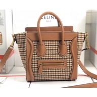 Celine Nano Luggage Bag in Houndstooth and Natural Calfskin Brown 2020