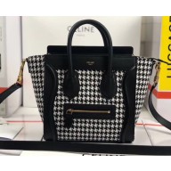 Celine Nano Luggage Bag in Houndstooth and Natural Calfskin Black 2020