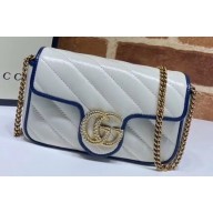 Gucci Diagonal GG Marmont Super Mini Shoulder Bag 574969 White/Blue 2020