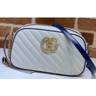 Gucci Diagonal GG Marmont Small Shoulder Camera Bag 447632 Leather White/Blue 2020